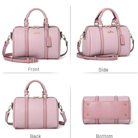 Stylish Compact Satchel Bag with Adjustable Crossbody Strap - Gold Logo Accent - Picture 9 of 9